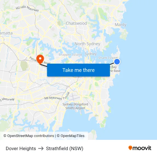 Dover Heights to Strathfield (NSW) map