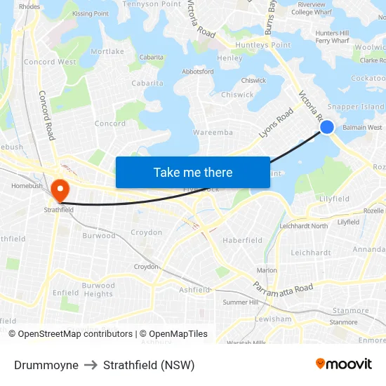 Drummoyne to Strathfield (NSW) map