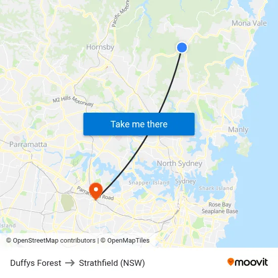 Duffys Forest to Strathfield (NSW) map