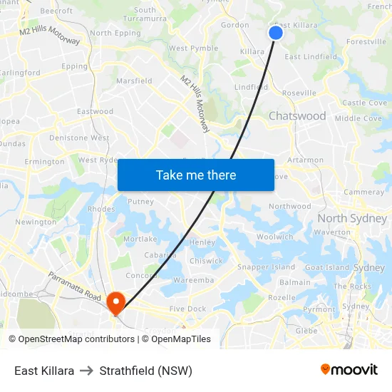 East Killara to Strathfield (NSW) map