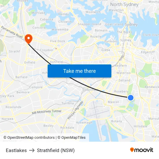 Eastlakes to Strathfield (NSW) map
