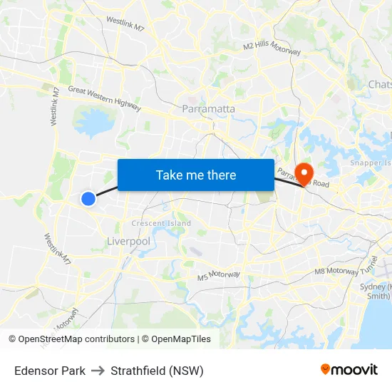 Edensor Park to Strathfield (NSW) map