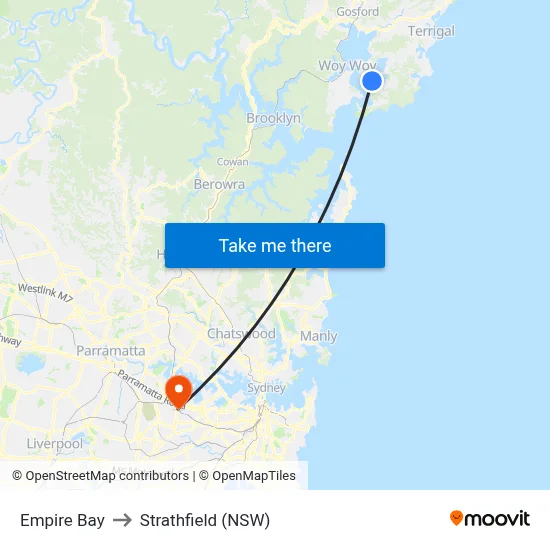 Empire Bay to Strathfield (NSW) map