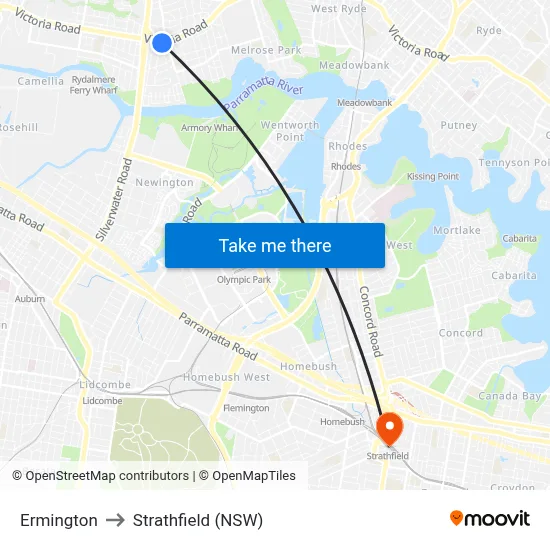 Ermington to Strathfield (NSW) map