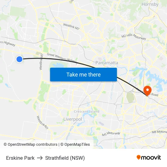 Erskine Park to Strathfield (NSW) map