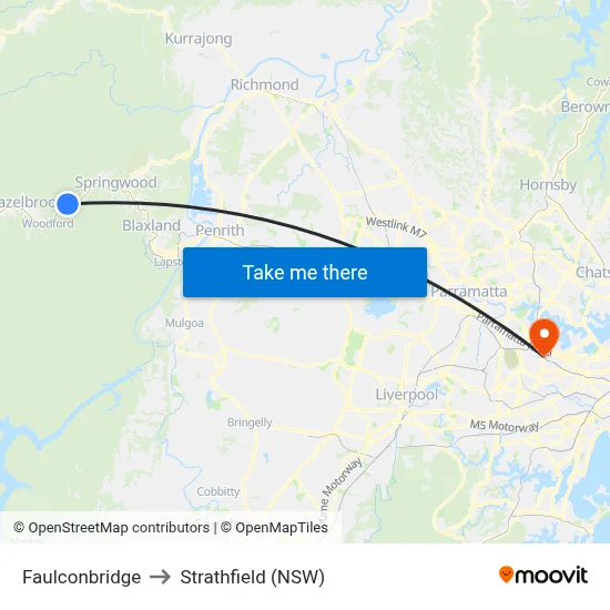 Faulconbridge to Strathfield (NSW) map