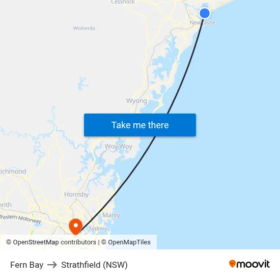 Fern Bay to Strathfield (NSW) map
