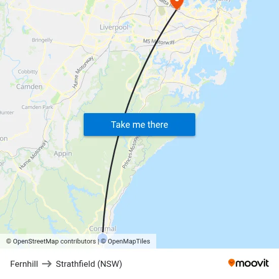 Fernhill to Strathfield (NSW) map