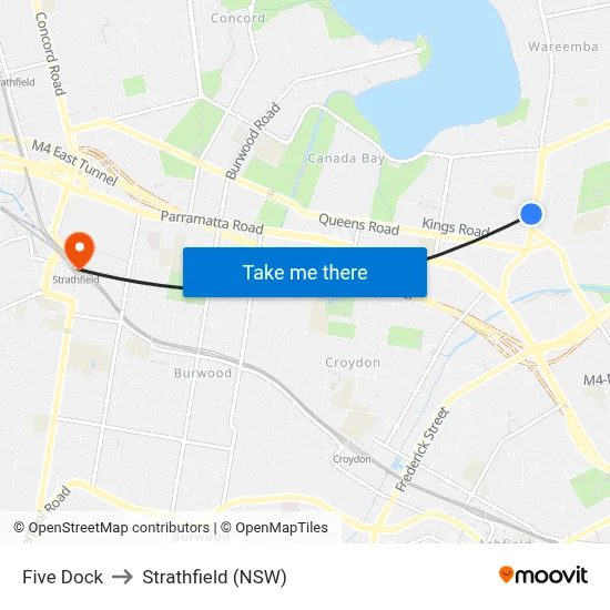 Five Dock to Strathfield (NSW) map