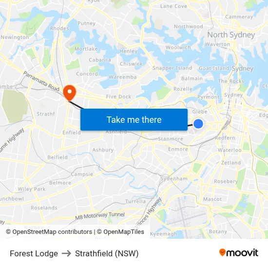 Forest Lodge to Strathfield (NSW) map