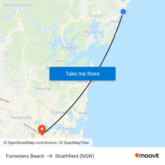 Forresters Beach to Strathfield (NSW) map