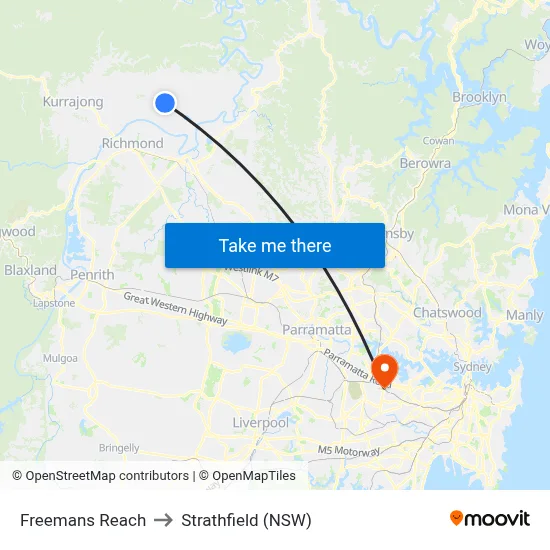 Freemans Reach to Strathfield (NSW) map