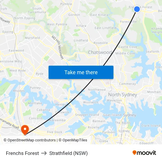 Frenchs Forest to Strathfield (NSW) map