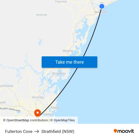Fullerton Cove to Strathfield (NSW) map