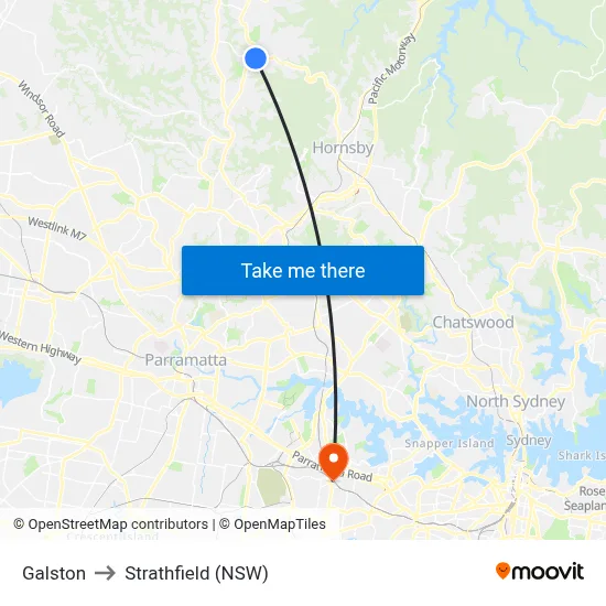 Galston to Strathfield (NSW) map