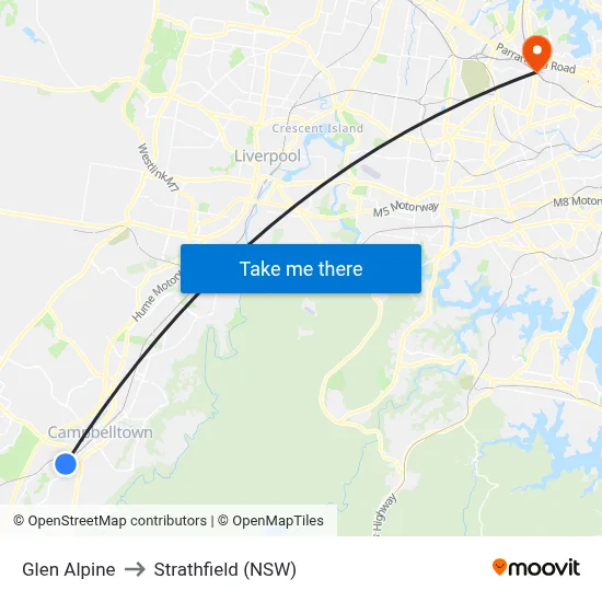 Glen Alpine to Strathfield (NSW) map