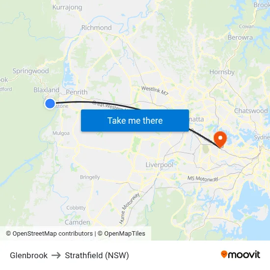 Glenbrook to Strathfield (NSW) map