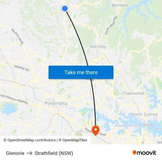 Glenorie to Strathfield (NSW) map