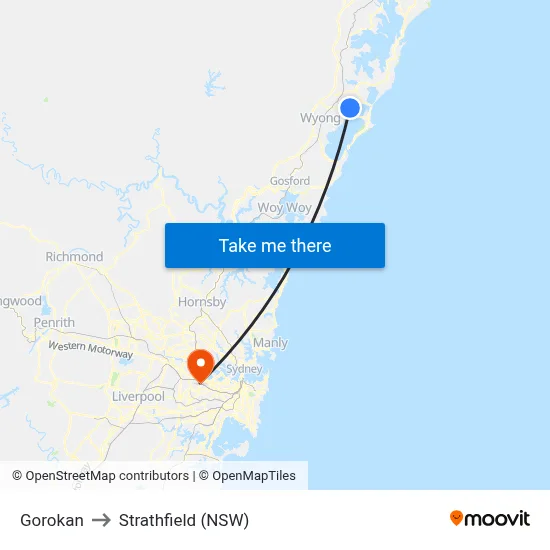Gorokan to Strathfield (NSW) map