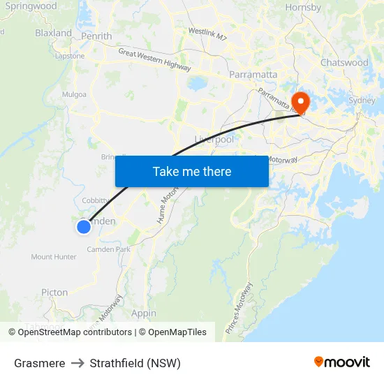 Grasmere to Strathfield (NSW) map