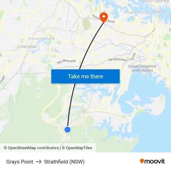 Grays Point to Strathfield (NSW) map
