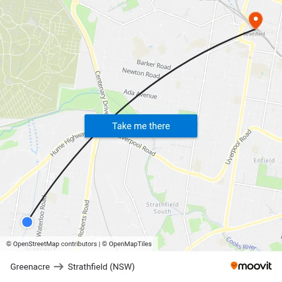 Greenacre to Strathfield (NSW) map