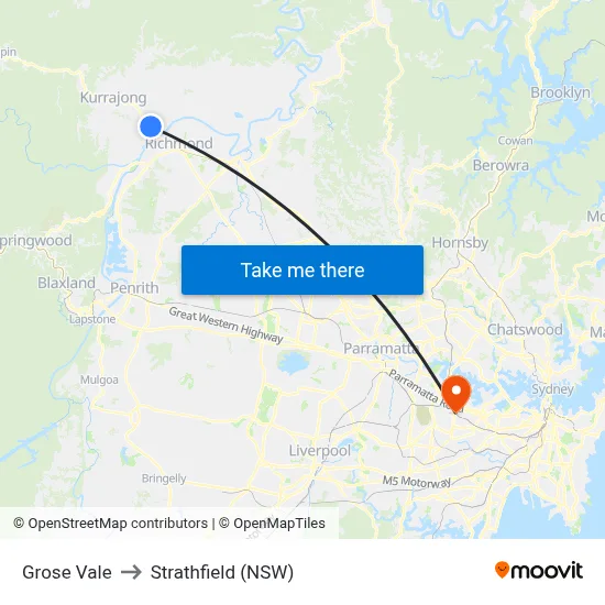 Grose Vale to Strathfield (NSW) map