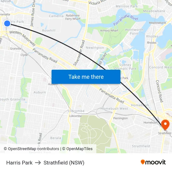 Harris Park to Strathfield (NSW) map