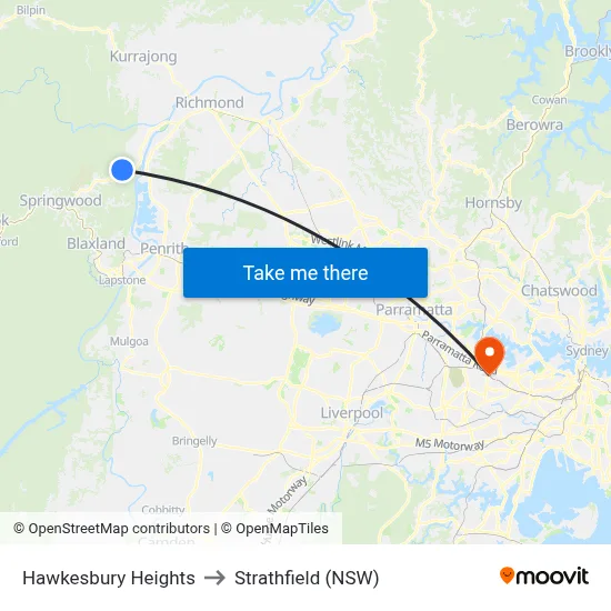 Hawkesbury Heights to Strathfield (NSW) map