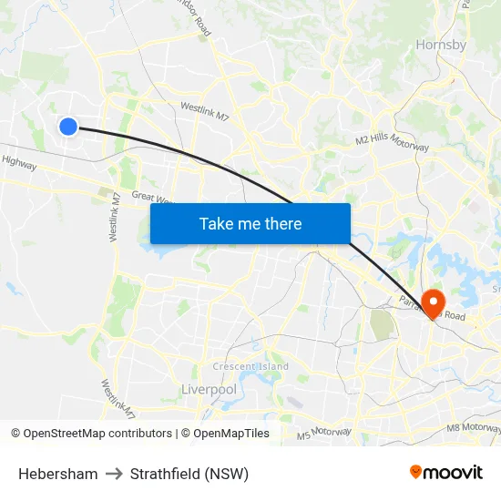 Hebersham to Strathfield (NSW) map