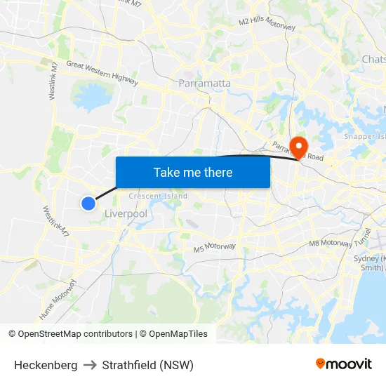 Heckenberg to Strathfield (NSW) map