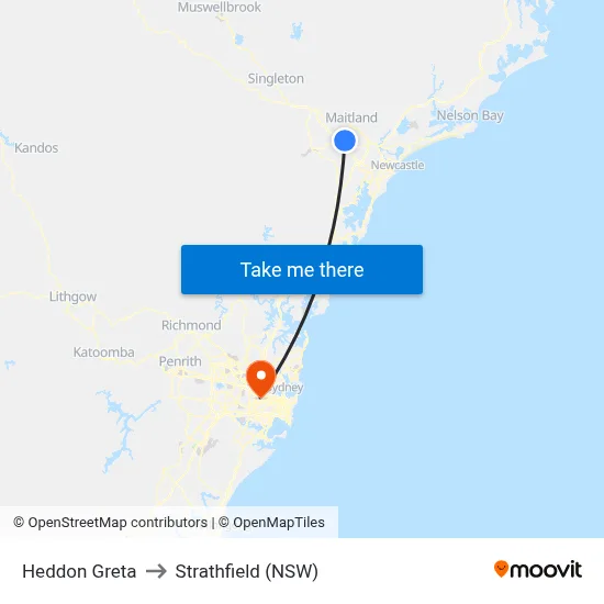 Heddon Greta to Strathfield (NSW) map