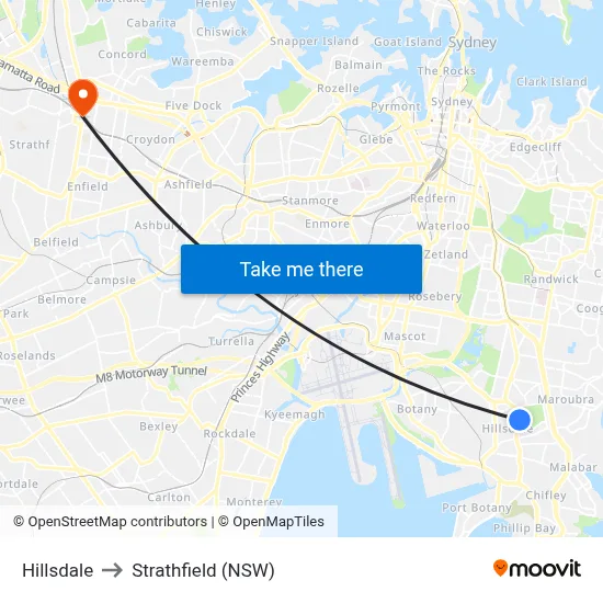 Hillsdale to Strathfield (NSW) map