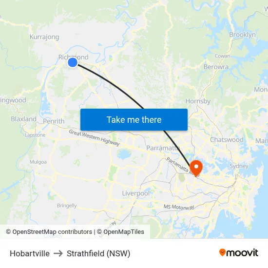 Hobartville to Strathfield (NSW) map