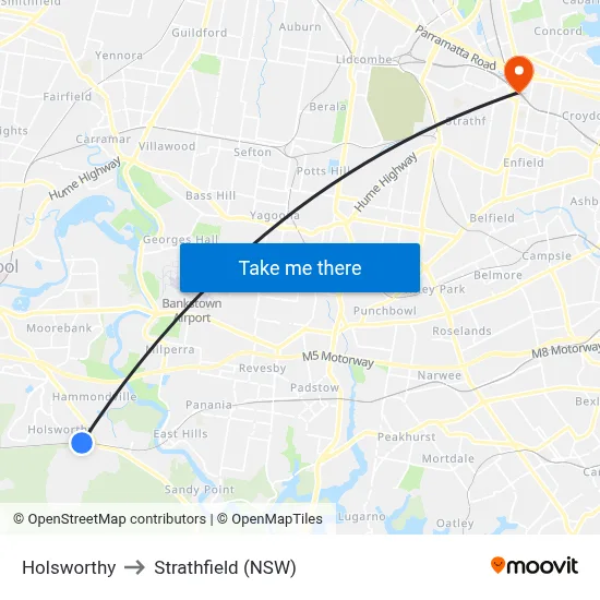 Holsworthy to Strathfield (NSW) map