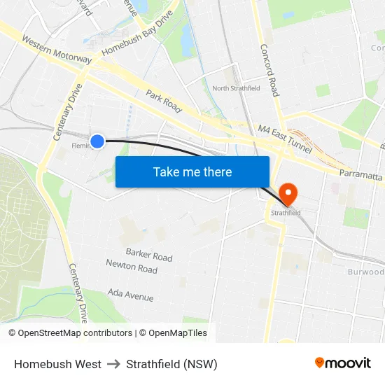 Homebush West to Strathfield (NSW) map