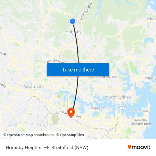 Hornsby Heights to Strathfield (NSW) map