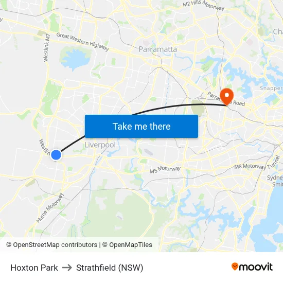 Hoxton Park to Strathfield (NSW) map