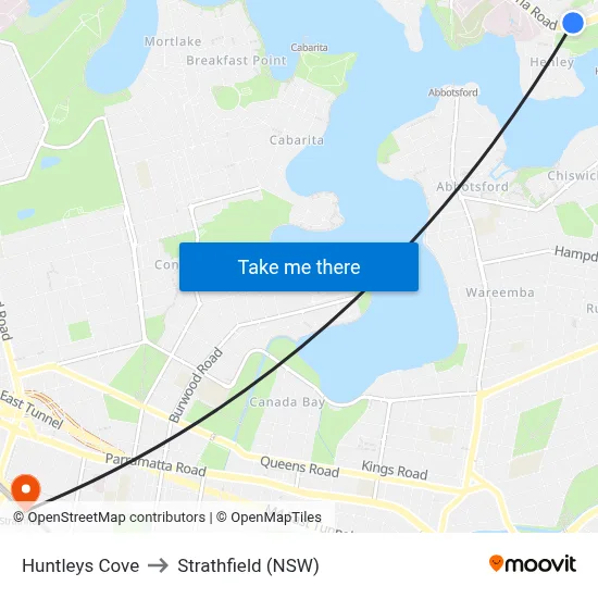 Huntleys Cove to Strathfield (NSW) map