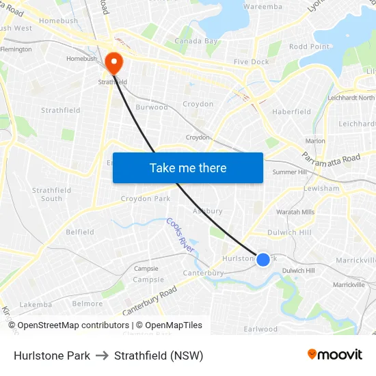Hurlstone Park to Strathfield (NSW) map