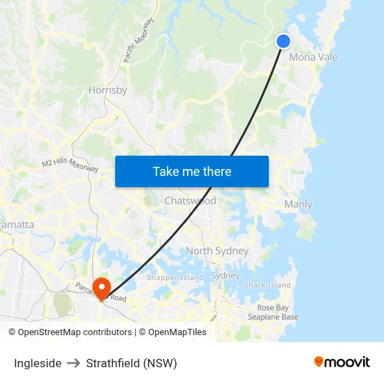Ingleside to Strathfield (NSW) map