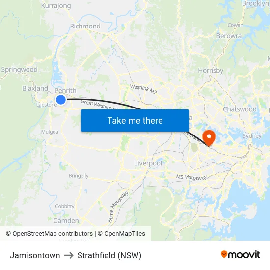 Jamisontown to Strathfield (NSW) map