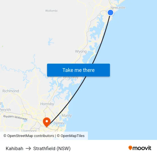 Kahibah to Strathfield (NSW) map