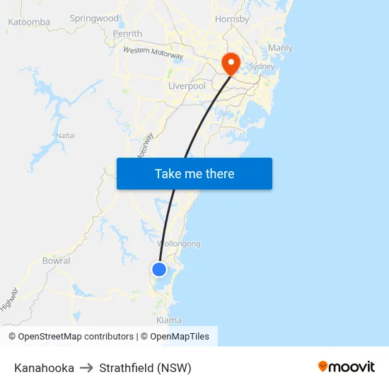 Kanahooka to Strathfield (NSW) map