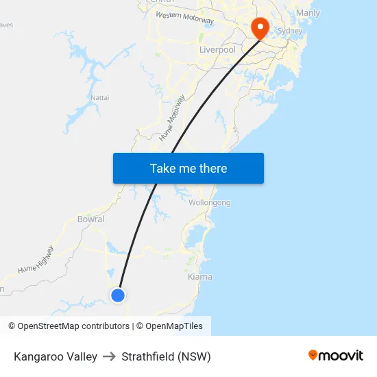Kangaroo Valley to Strathfield (NSW) map
