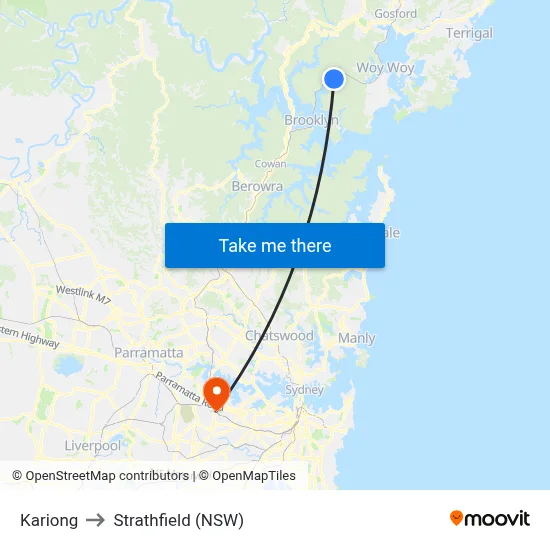 Kariong to Strathfield (NSW) map