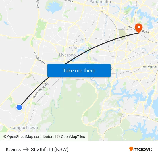 Kearns to Strathfield (NSW) map