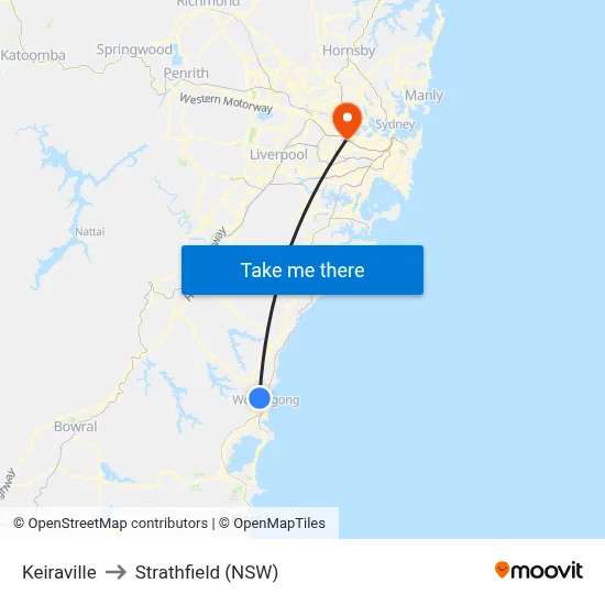 Keiraville to Strathfield (NSW) map
