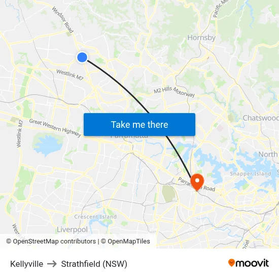 Kellyville to Strathfield (NSW) map