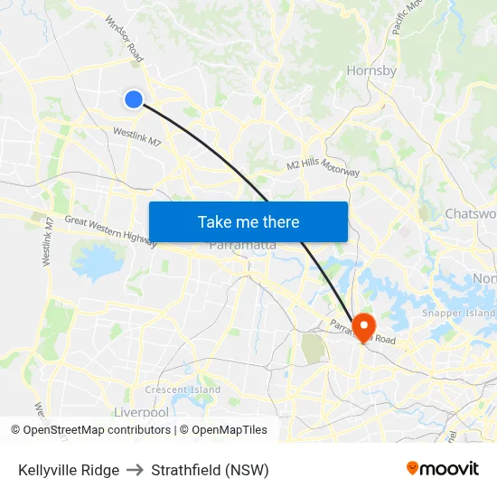 Kellyville Ridge to Strathfield (NSW) map